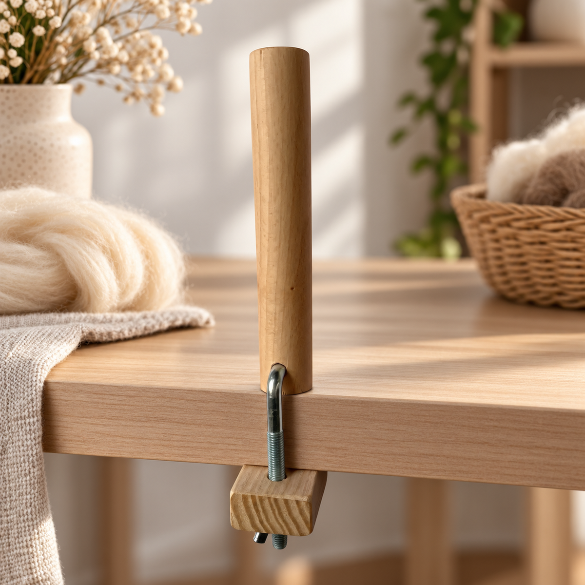 Warping Stake with Table Clamp – Wooden Loom Tensioning Peg