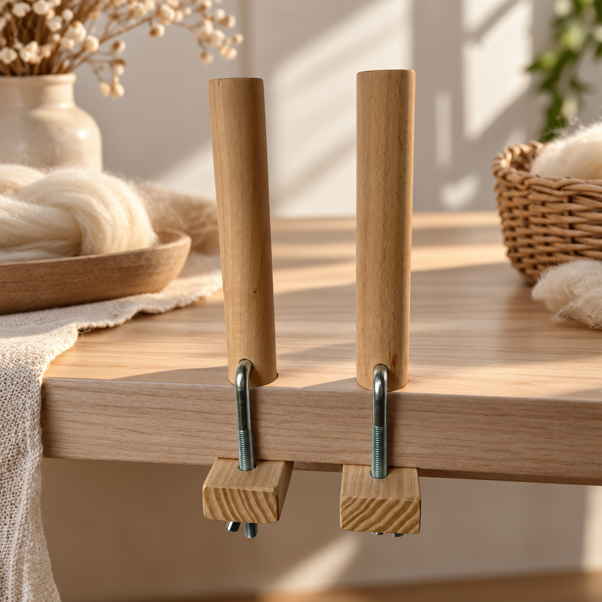 Warping Stake with Table Clamp – Wooden Loom Tensioning Peg