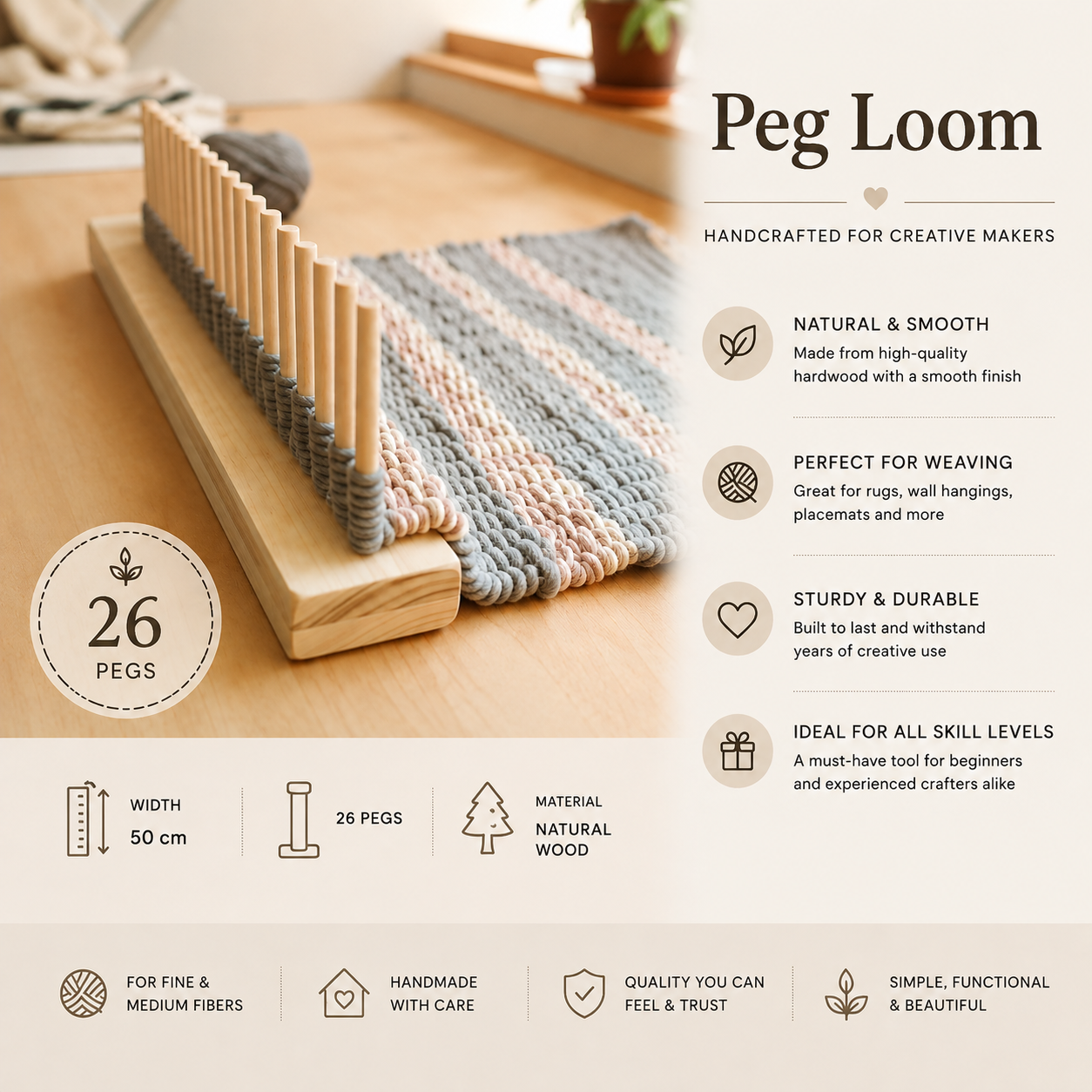 Peg Loom for Weaving | Wooden Loom for Rugs, Blankets, Scarves & Yarn Crafts
