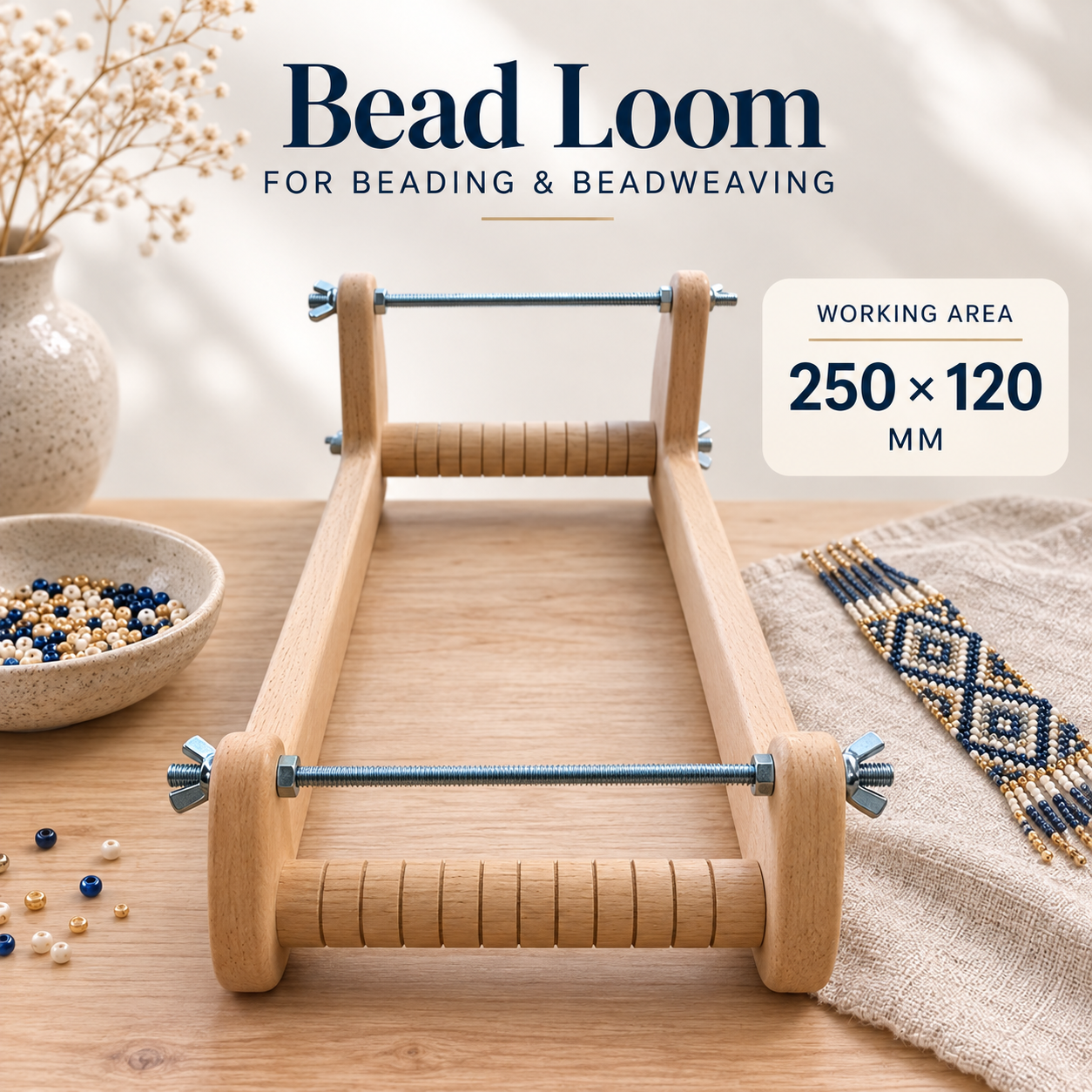 Wooden Bead Loom for Beading & Bead Weaving | 250 × 120 mm