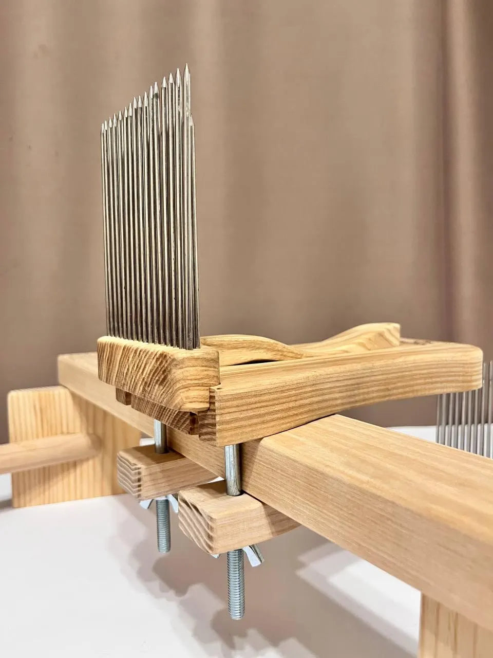 Wool Combs Set — 2 Hand Combs, 8-Hole Diz & Stand, Ash Wood & Stainless Steel Teeth