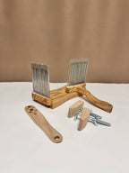 Wool Combs Set — 2 Hand Combs, 8-Hole Diz & Stand, Ash Wood & Stainless Steel Teeth