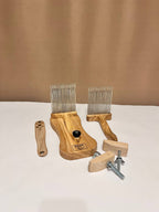 Wool Combs Set — 2 Hand Combs, 8-Hole Diz & Stand, Ash Wood & Stainless Steel Teeth