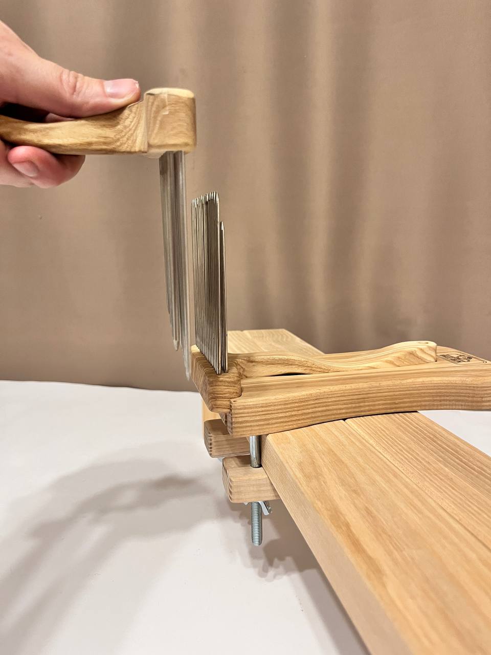 Wool Combs Set — 2 Hand Combs, 8-Hole Diz & Stand, Ash Wood & Stainless Steel Teeth